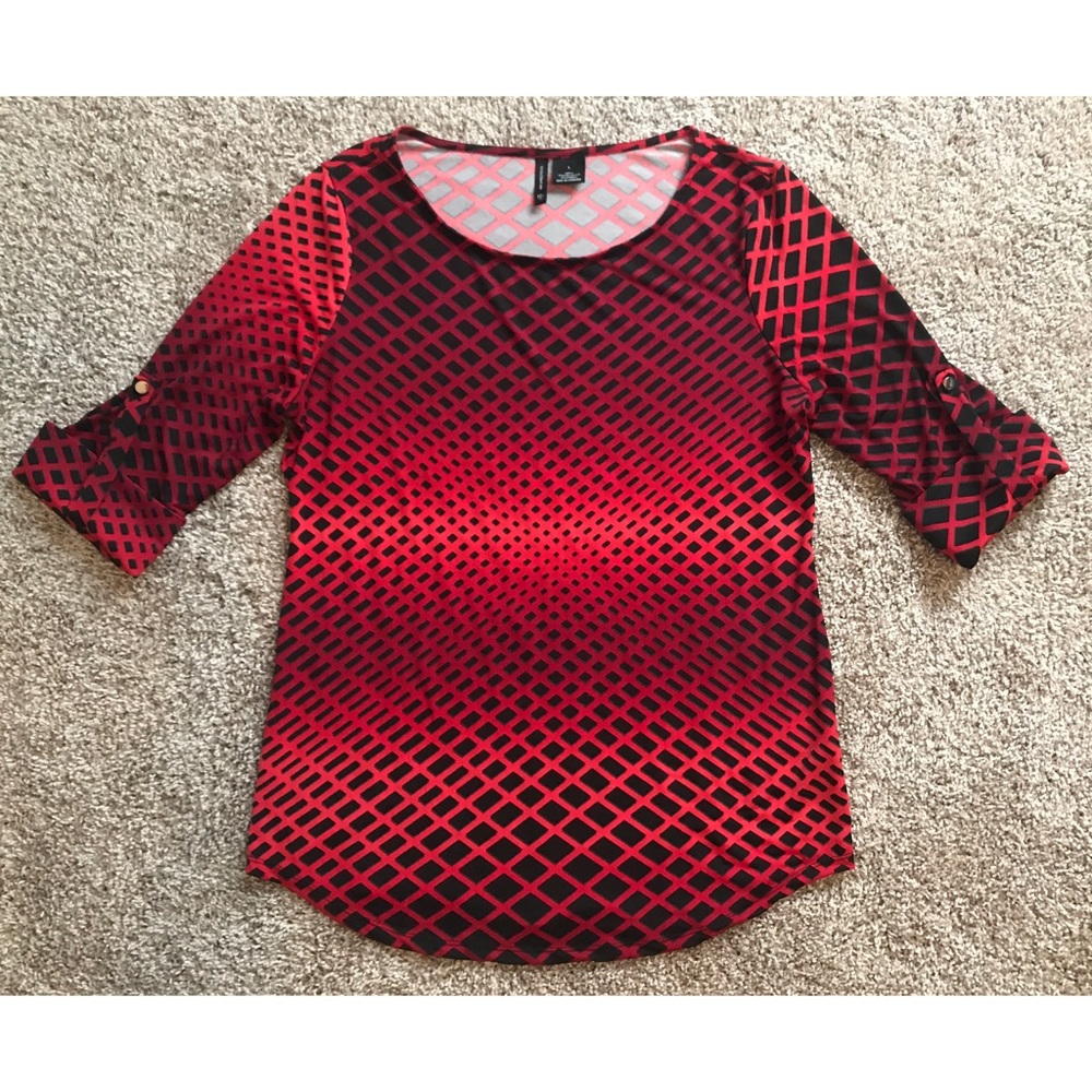 New Directions Large Red Pattern Blouse Top - Picture 3 of 5
